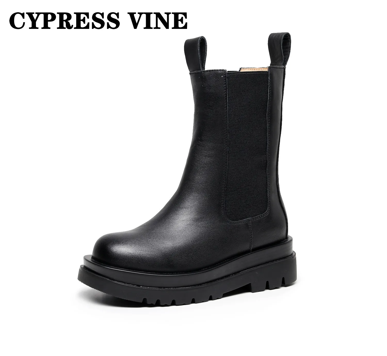 

Cypress Vine Women Boot Motocycle Anckle Genuine Cow Leather For Spring Autumn Winter Round Toe Pu Outsole By Handmade Size35-41