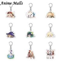 anime keychain genshin impact venti paimon zhongli diluc klee man keychains for women accessories car bag pendant key ring gifts