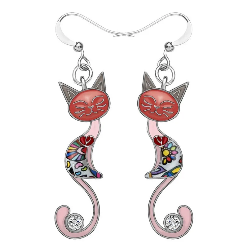 

New Cute Multicolor Enamel Cat Earrings For Women Piercing Kitten Stud Earring Fashion Jewelry Daily Wear Party Gift Wholesale
