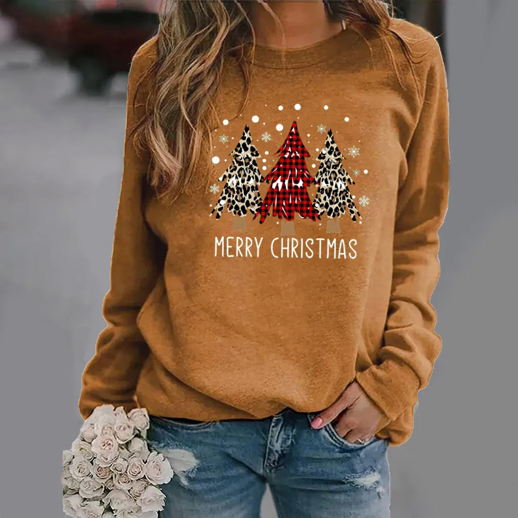 

Women Hoodie Merry Christmas Tree Printed Hoodies Women Fleece Long Sleeve O Neck Loose Sweatshirt Girls Pullovers Autumn Winter