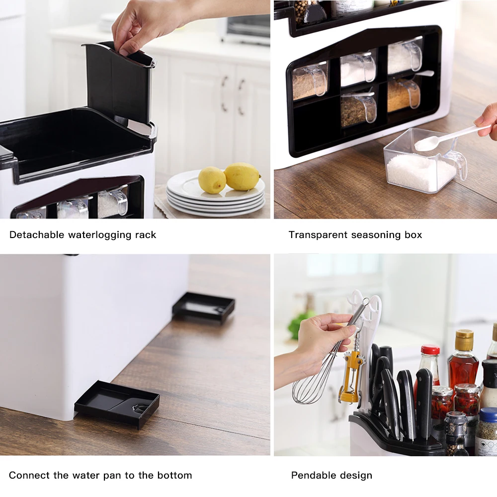 

Kitchen Storage Containers Seasoning Box Set Multifunction Knife Holder Containers Supplies Storage Rack Spice Jar Organizer