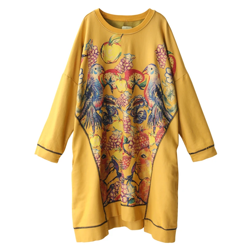 Женское платье Осень Зима Большие Размеры свободное ретро 2019 Новое с круглым