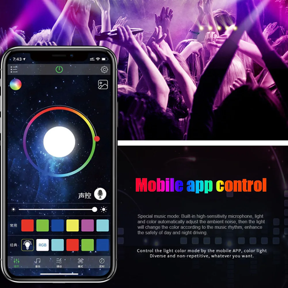 

Напольная Светодиодная лента, лампа RGB для приборной панели, с управлением через приложение, Стайлинг автомобиля, освещение салона, автомат...