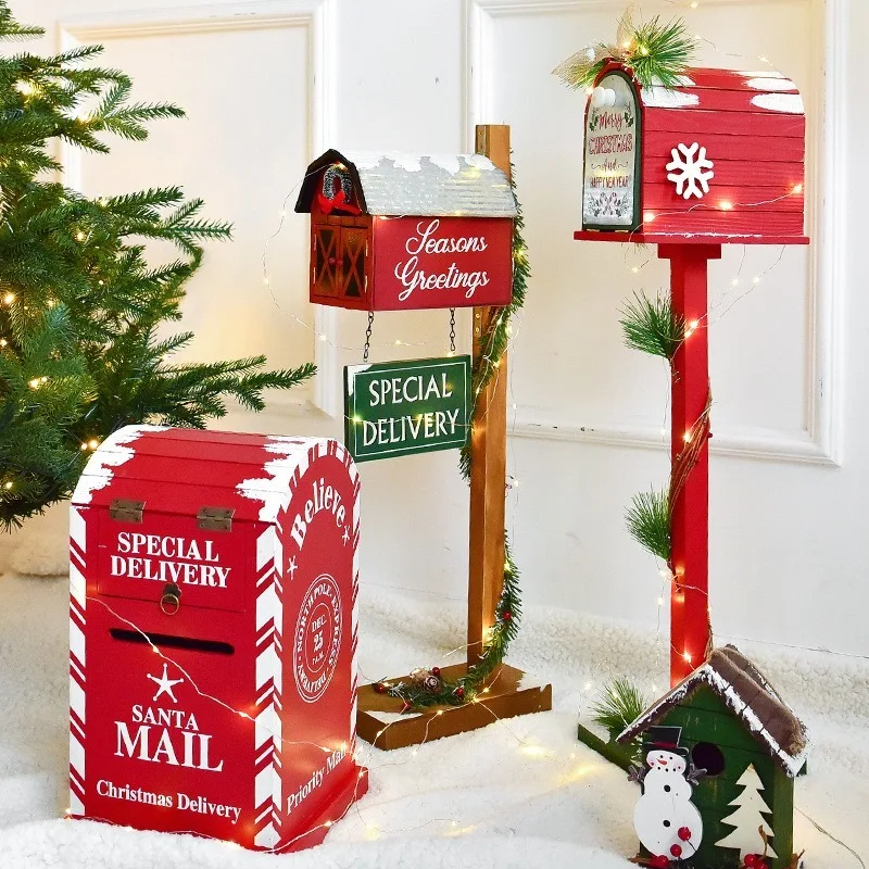 

Christmas Decor Floor Letterbox Postbox Home Outdoor Wood Christmas Party Decoration Handmade Wooden Craft Mailbox Home Decor