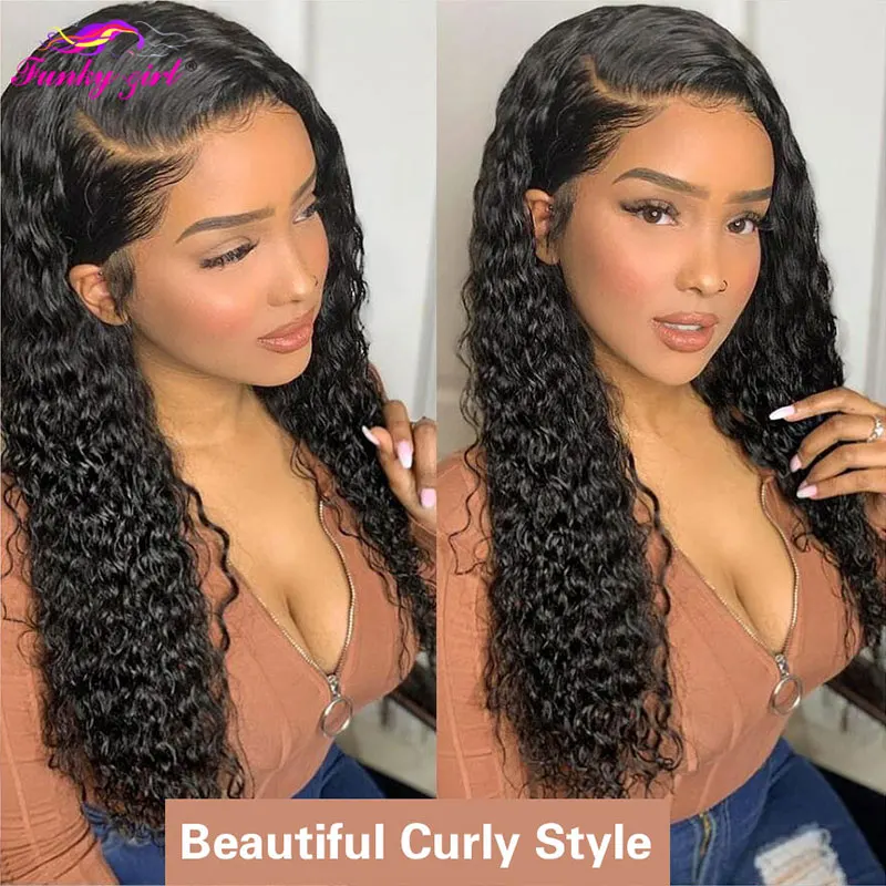 13X6X1 парики из человеческих волос с глубокой кудрявой T образной частью 30 32 дюйма