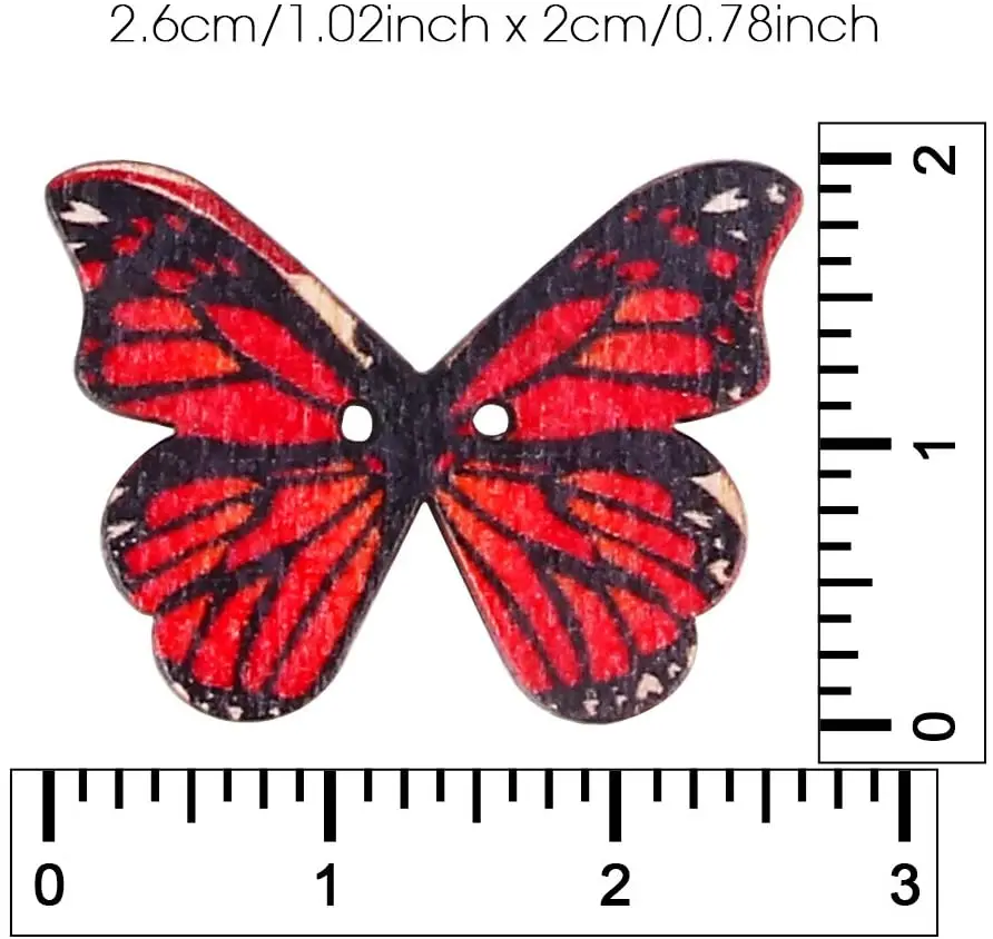 100 шт. деревянные пуговицы бабочки разноцветные в форме подходят для шитья и