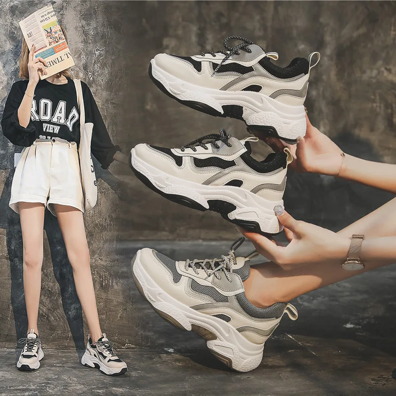 Женские кожаные кроссовки на массивной подошве толстой осень 2019|Женские и кеды| |