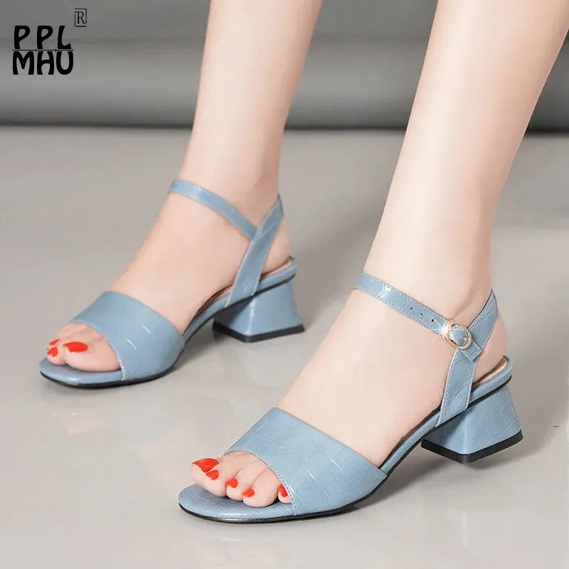 

Обувь из натуральной кожи на ремешке с пряжкой; Вечерние туфли новых летних нескользящих, открытый носок, сандалии на платформе в Корейском ...