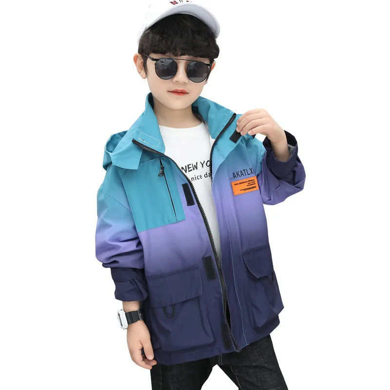 

Gradient Spring Autumn Boy Coat Overcoat Top Kids Costume Teenage Gift Children Clothes High Quality Plus Size