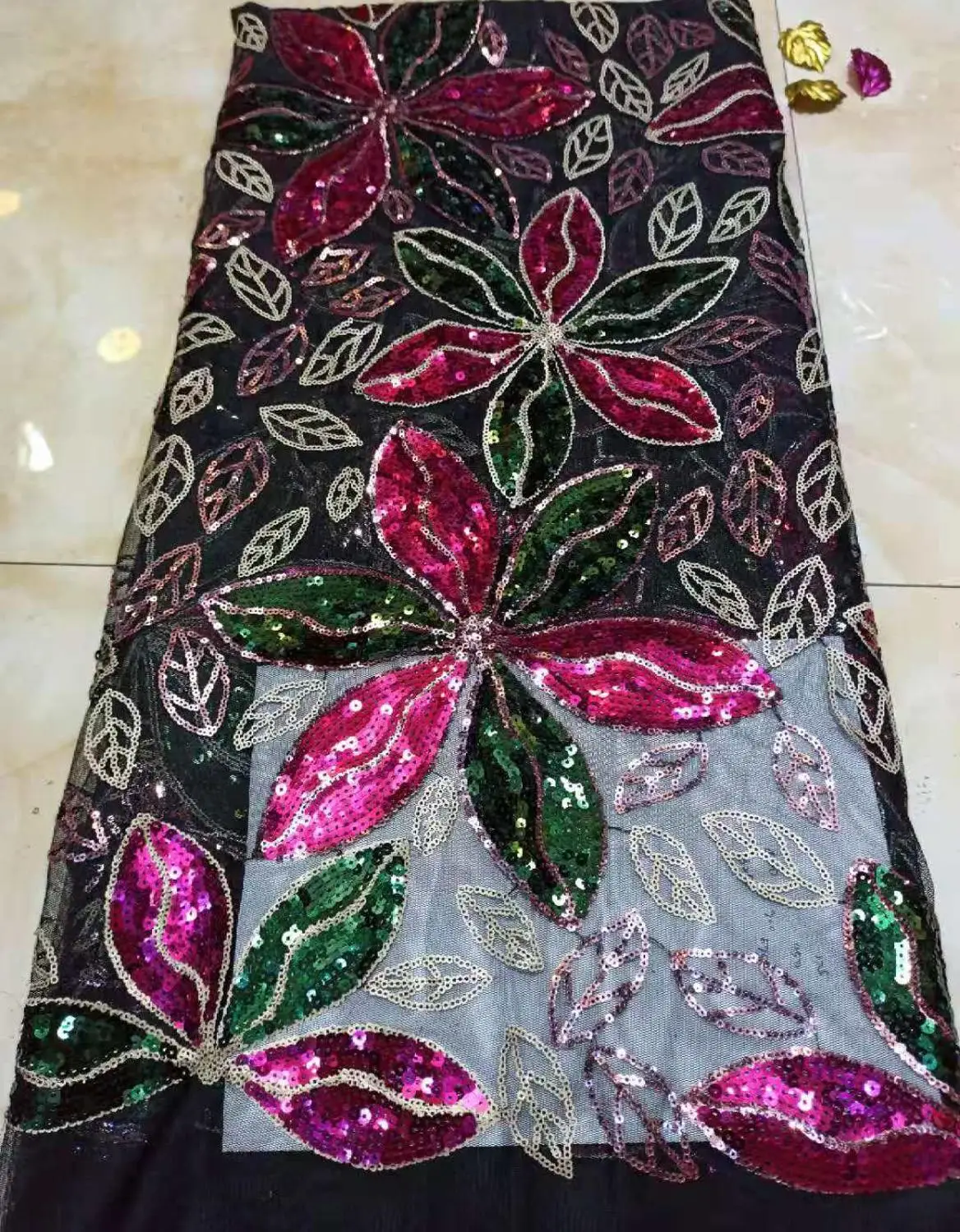 

New African Lace Fabric with multicolor sequins design 2020 French embroidery lace Fabric Used for Africa women Party dress