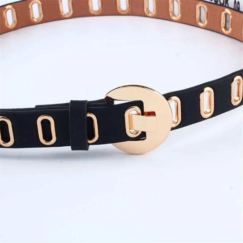 

JXQBSYDK Luxury Belts for Women Pin Buckle Porous Cave Designer Belts Women High Quality PU Strip Waist Belts 2021