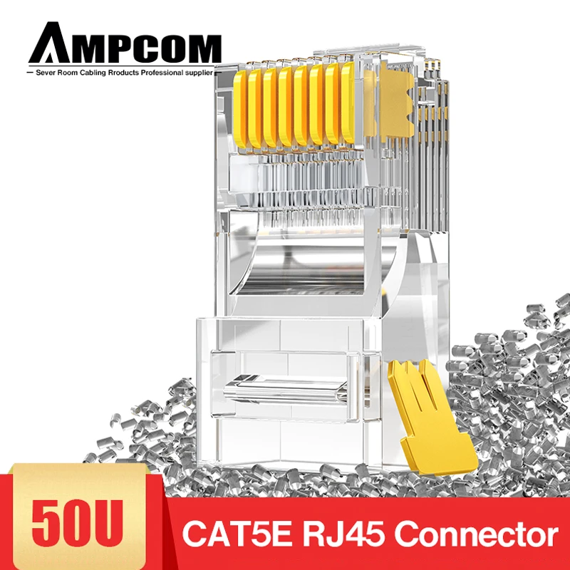 

AMPCOM CAT5e RJ45 Connector 8P8C Modular Ethernet Cable RJ 45 Ends Ethernet Cable Crimp Connectors UTP Network Plug