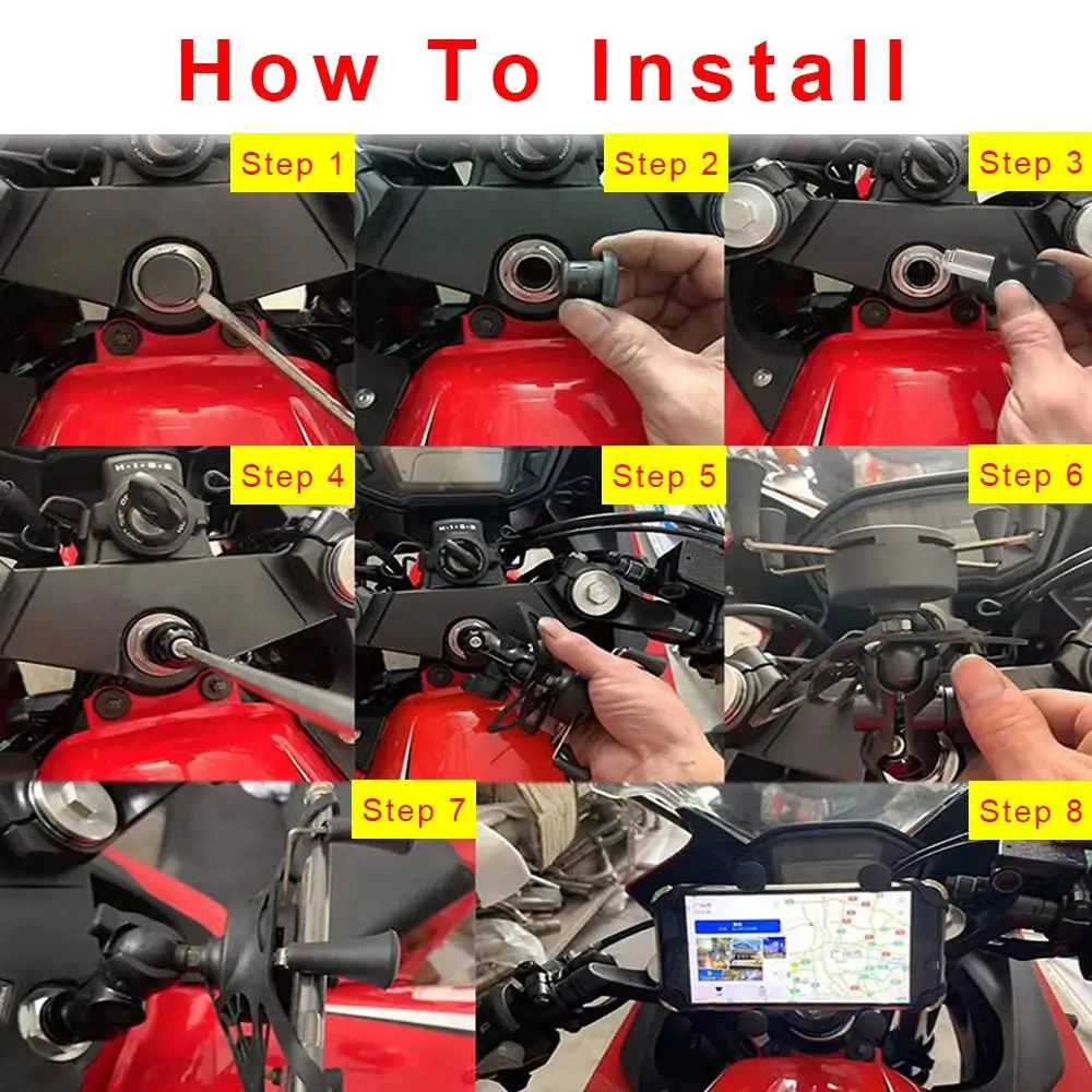 

Motorcycle 360 Degree Rotation Adjustable Phone Holder Recorder Mount Bracket GPS 3.5-6.5 inch Universal Bike Smartphone