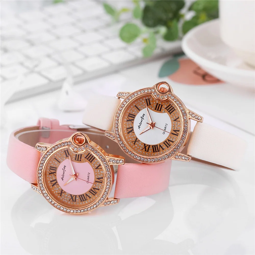 Роскошные Стразы в римском стиле цифрами для женщин часы женский кожаный ремешок