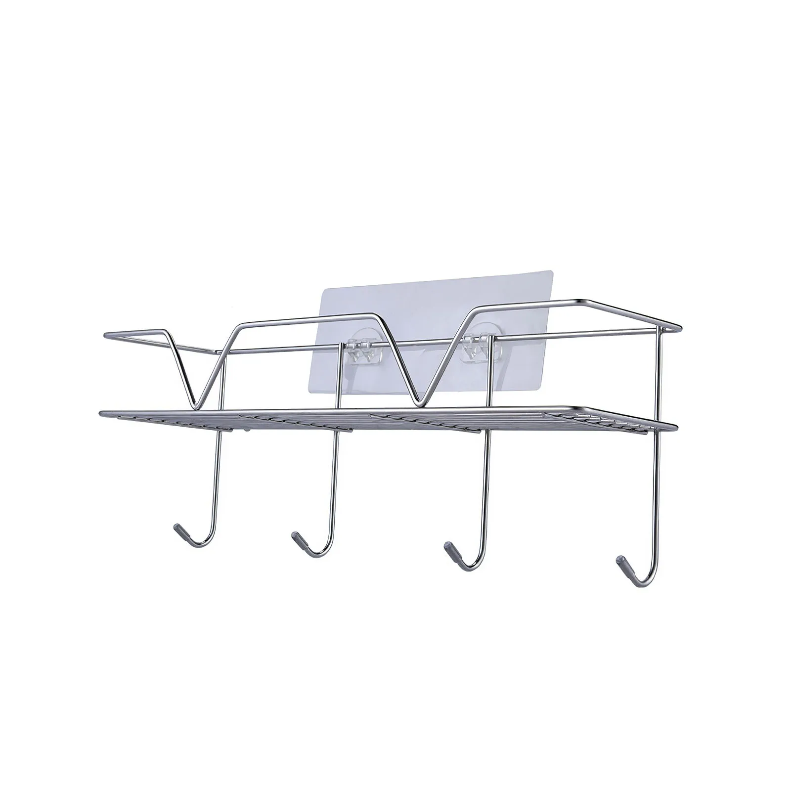 

Punch-Free Shelf Shower Shelf Adhesive Shower Caddy With 4 Hooks For Shampoo Holder Kitchen Rack Storage Organizer