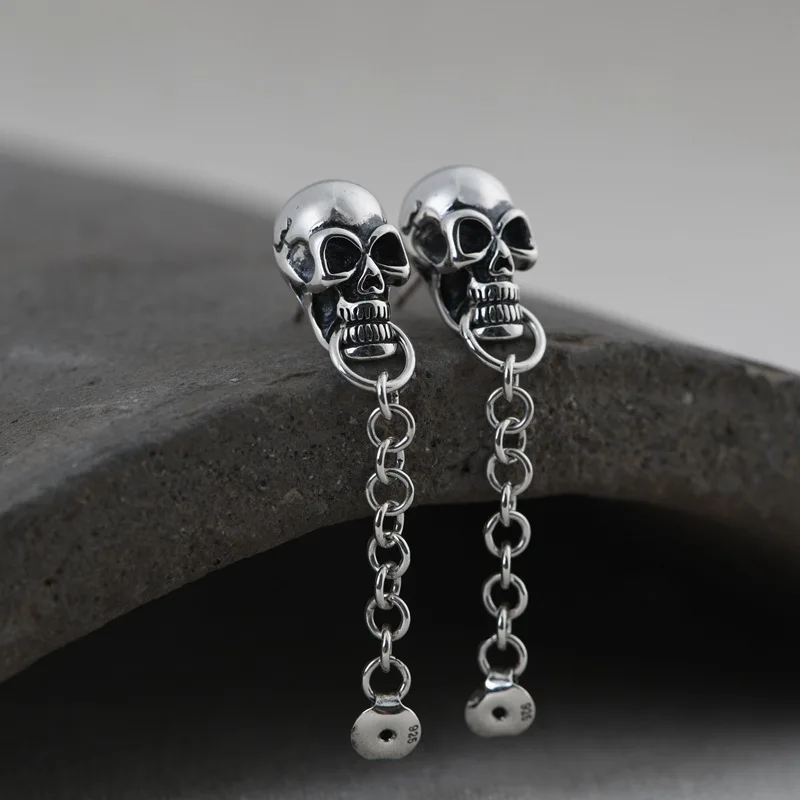 

Personality Silver Color Skull Chain Dangle Drop Earrings Punk Gothic Party Skull Earrings for Men Women Jewelry Accessories
