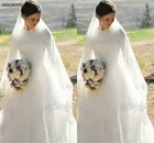 2021 мусульманские свадебные платья с круглым вырезом и длинными рукавами, Аппликации, атласные, тюлевые, в пол, сдержанные свадебные платья, свадебное платье на молнии