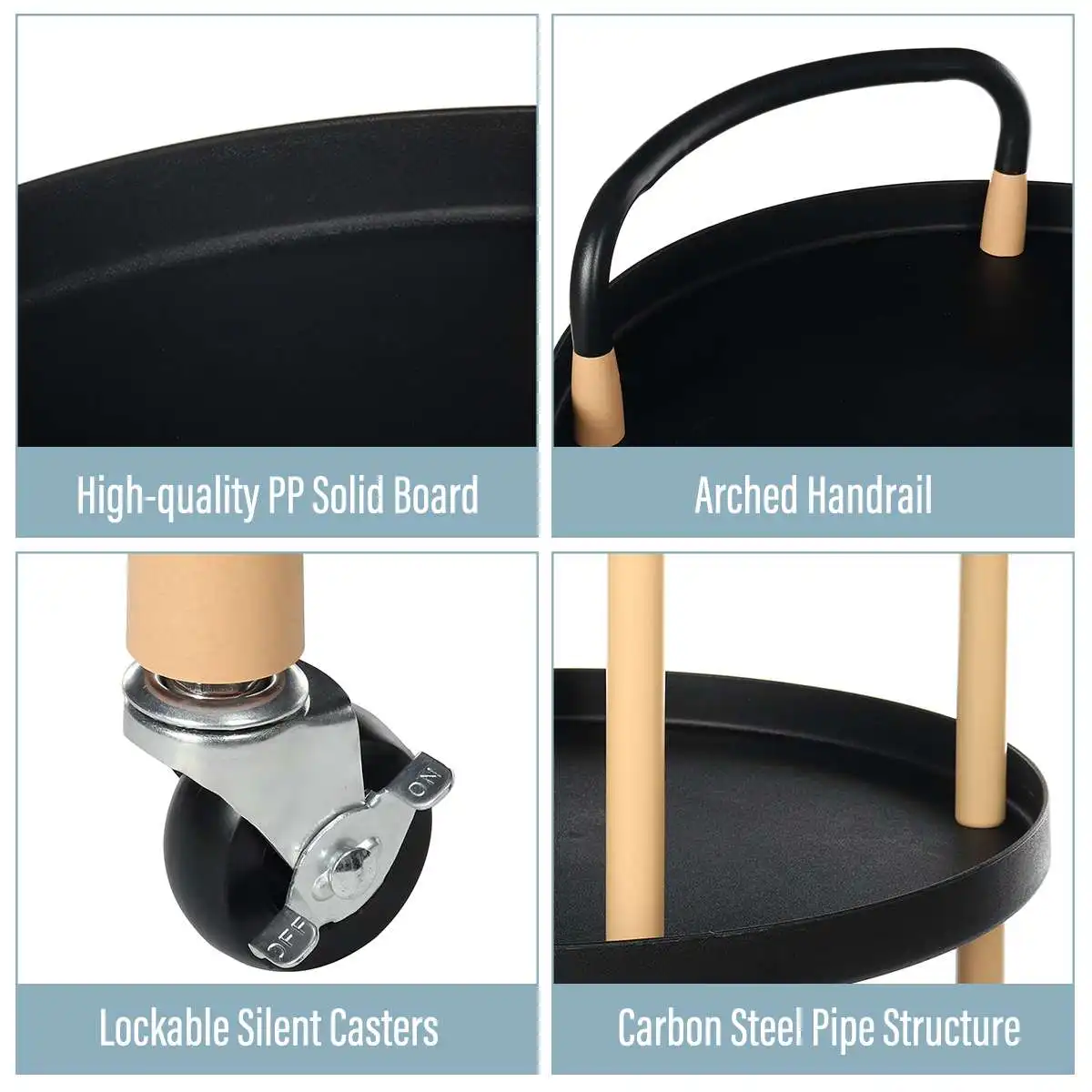 

3-Tier Nordic Style Rolling Trolley Round Storage Rack Organizer Cart with Wheels for Home Office