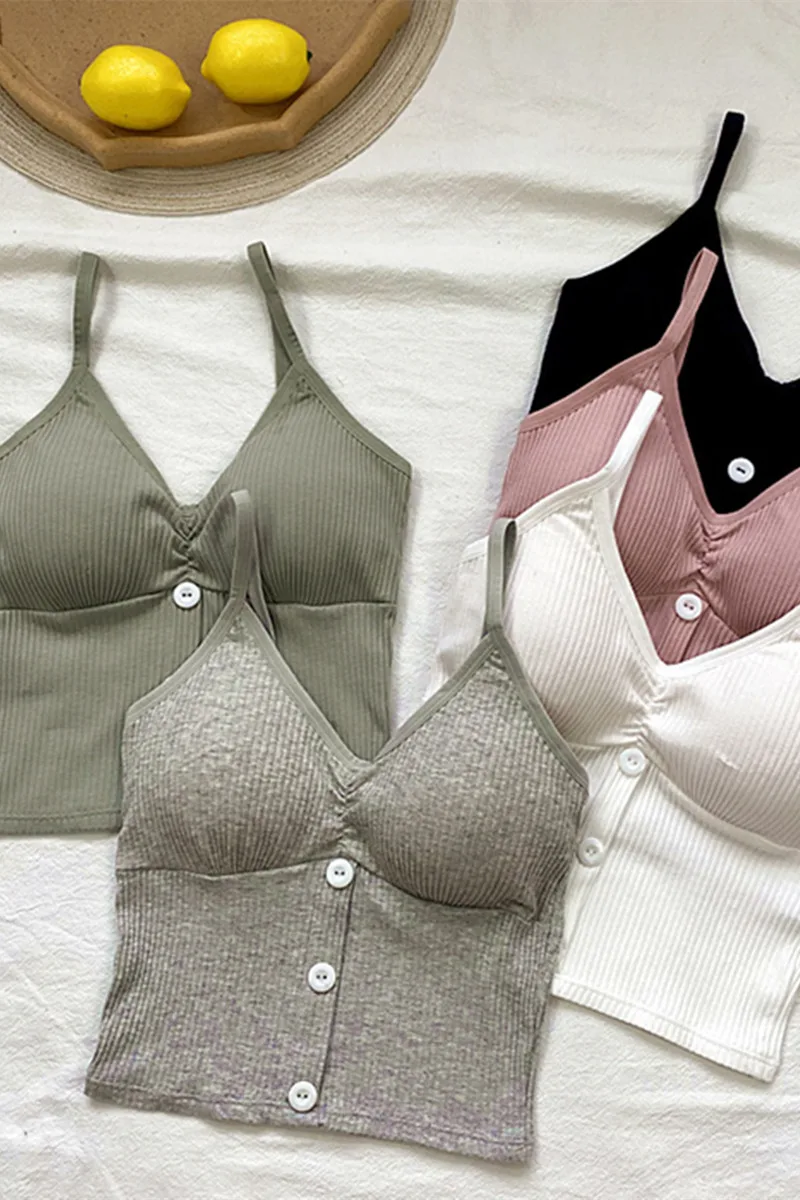 

Women's summer Tops 2021 Underwear camisole with button Up wear outside or underwear y2k slim fit v-neck Crop top For Women