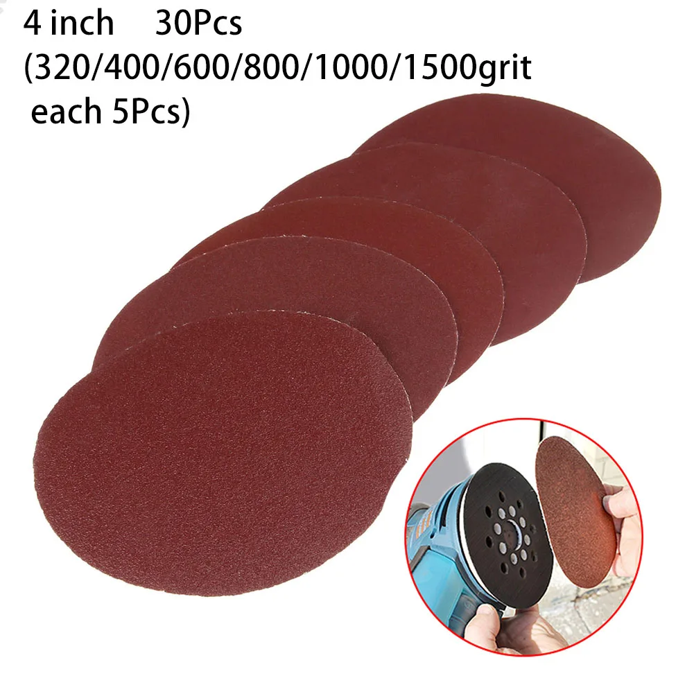

30pcs 4" 100mm Sander Disc Flocking Sandpaper 320/400/600/800/1000/1500 Grit Sanding Polishing Pad Abrasive Tools