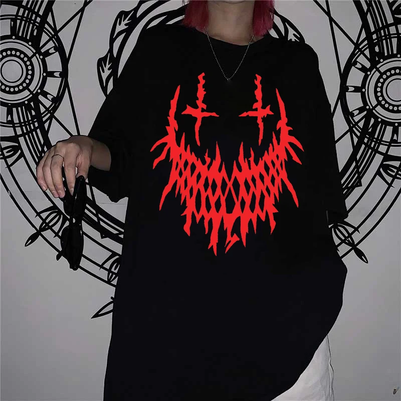 

Gothic Loose Korean Styles Women T-Shirt Graphic Print Harajuku Punk Short Sleeve Clothes Y2K Dropshipping Plus Size Cotton Tops