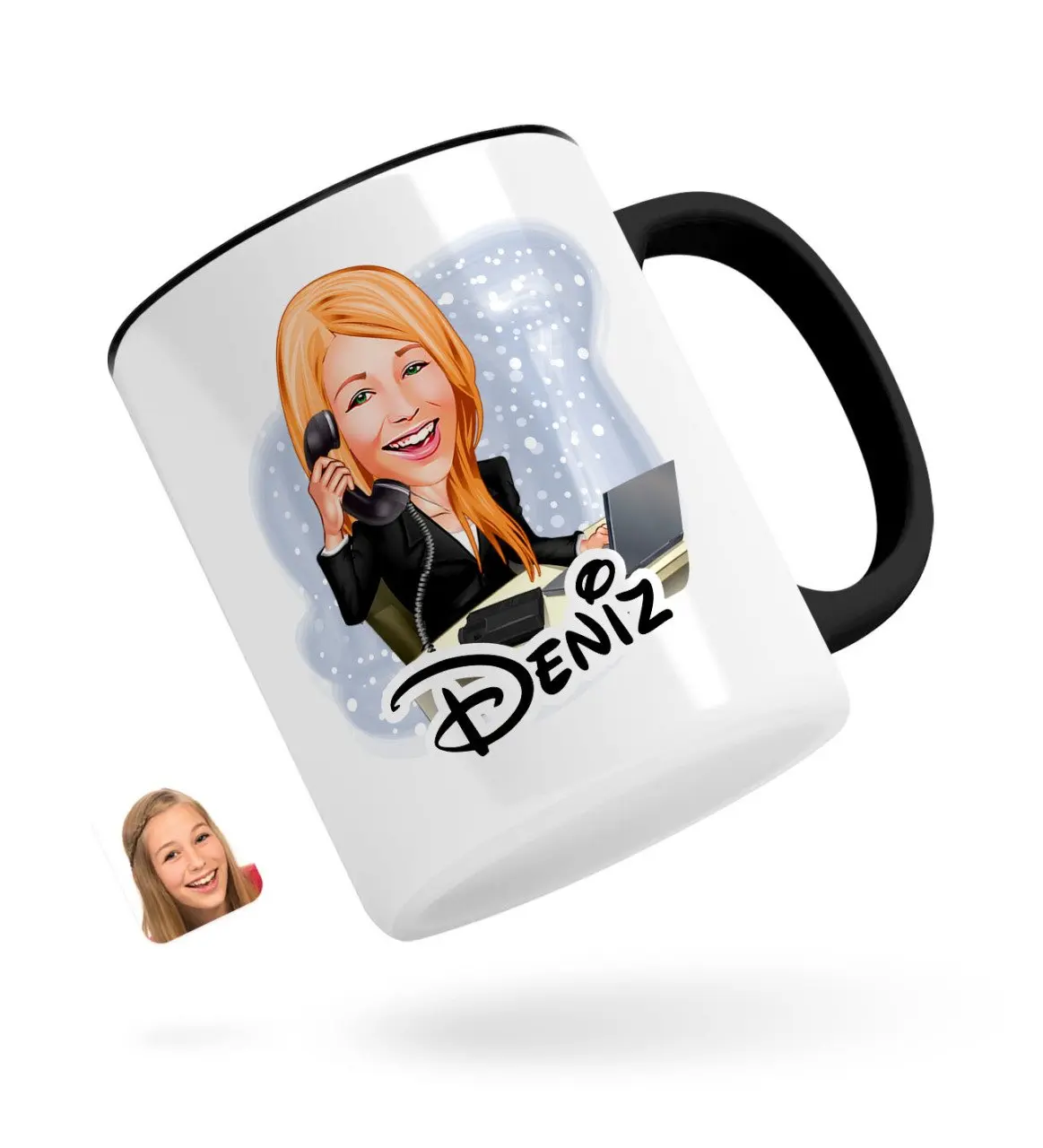 

Персонализированные Для женщин помощник карикатура черная кружка Bardak-1