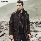 Kожаная куртка мужская FLAVOR, коричневая куртка из натуральной свиной кожи, теплое мужское пальто на хлопковой подкладке, новинка для зимы