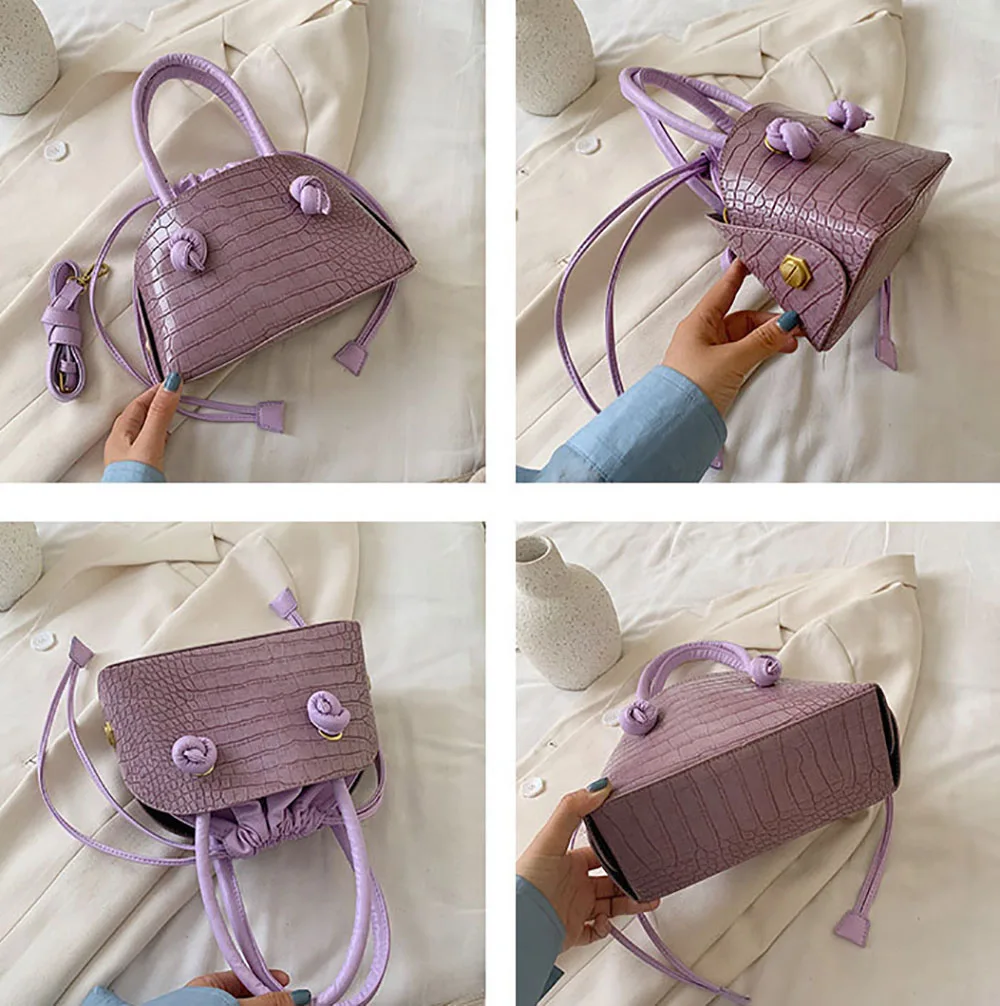 

ANOKHOGI 2020 Alligator Pattern Female Shoulder Bag Fashion String Bucket Candy Color All New Handbag ZX35