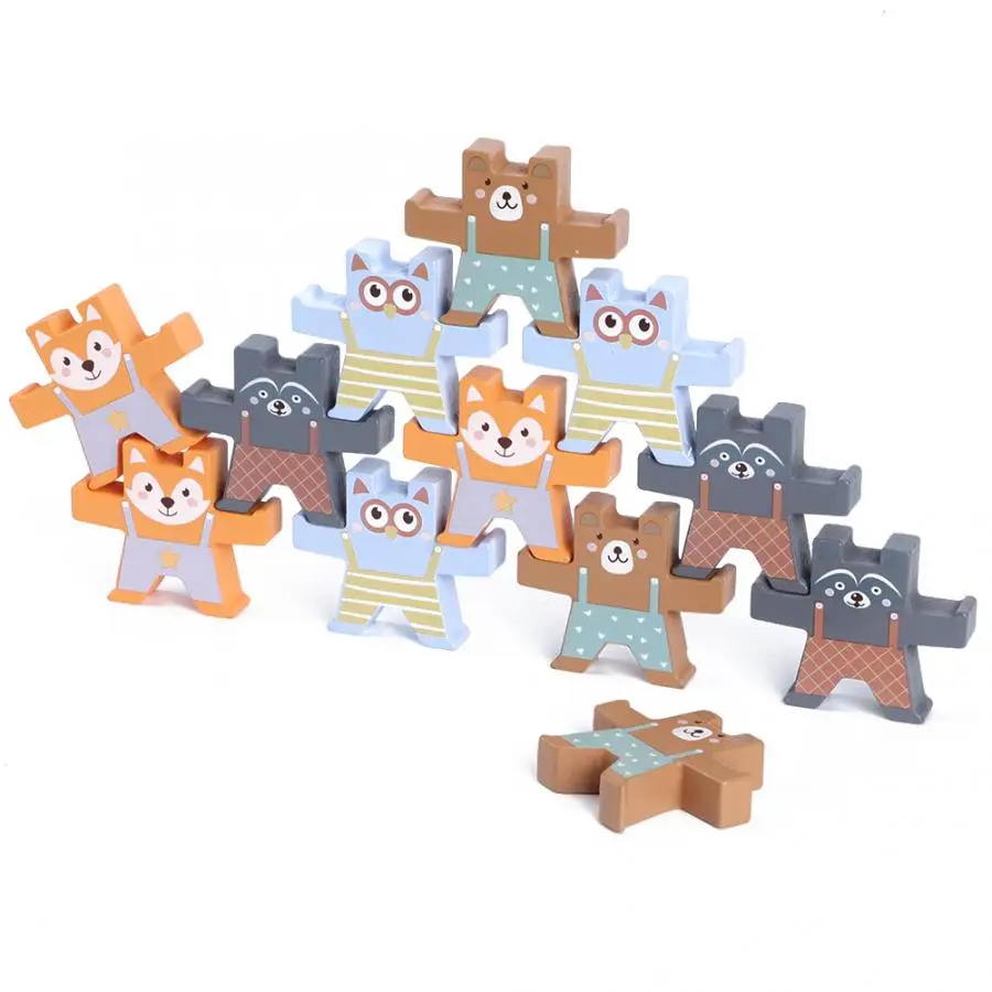 Милый медведь деревянные балансные блоки игрушка Монтессори строительные для