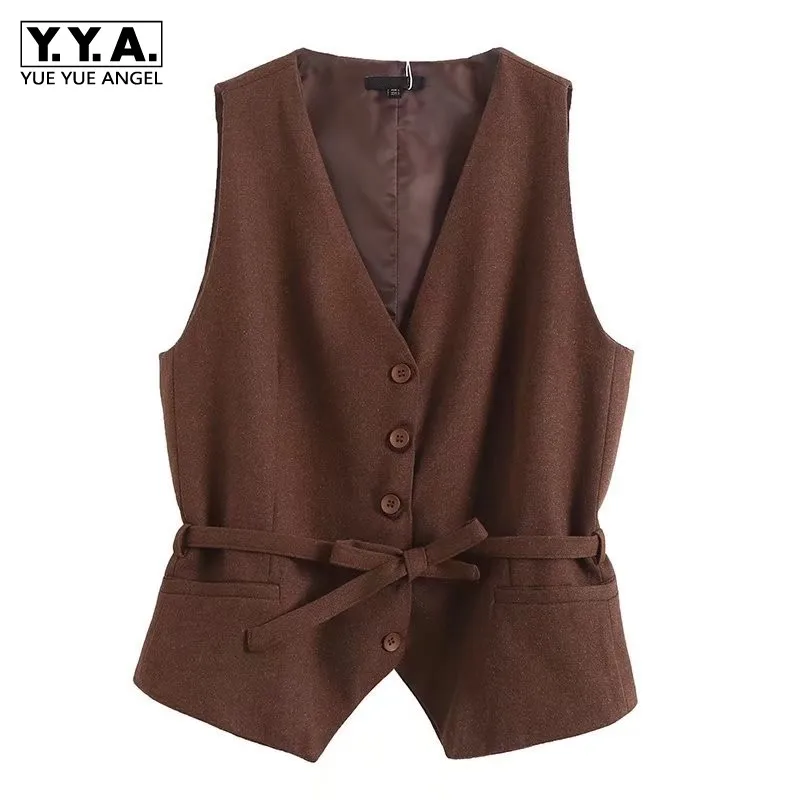 

Suit Vest Women Spring Autumn Office Lady Single Breasted V-Neck Waistcoat England Style Casual Sleeveless Jacket Female S-L