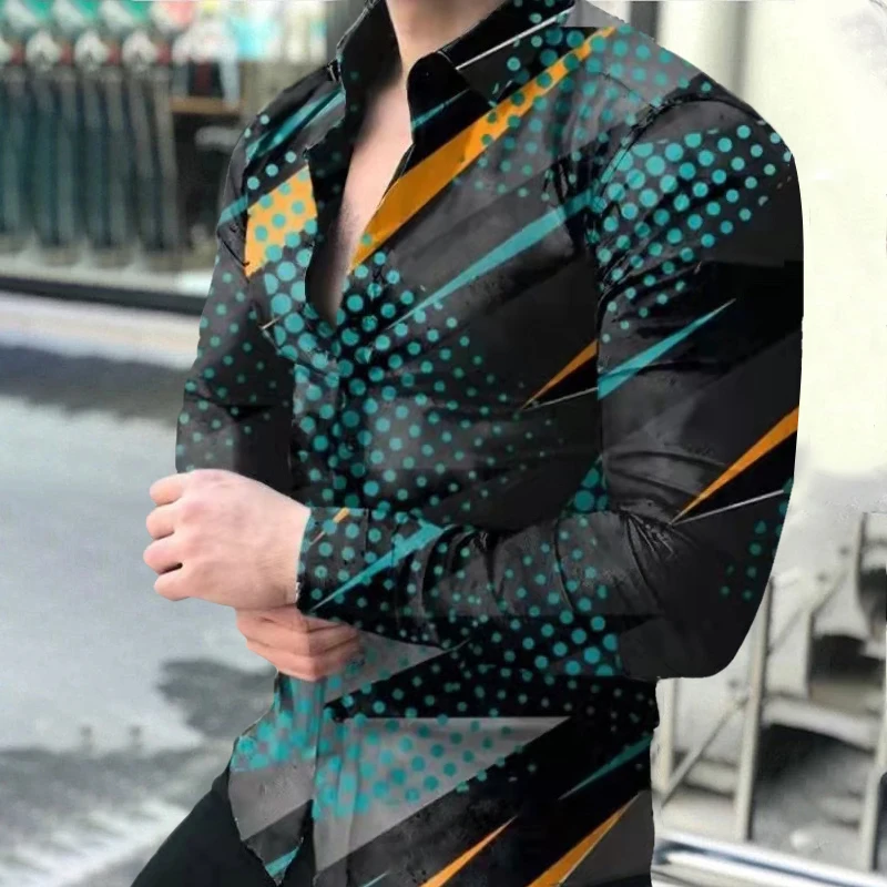 

New Arrivals Men Print Blouses Fashion Business Casual Long Sleeve Shirt Single Breasted Regular Design Shirts Men's Brand Tops