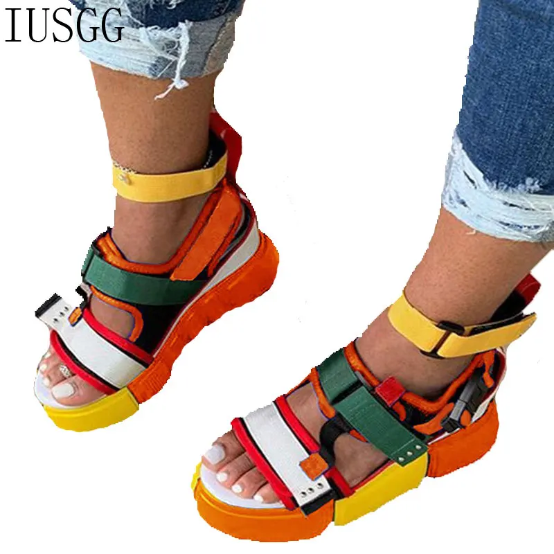 Сандалии на высокой танкетке босоножки платформе липучке гладиаторы Прошитые