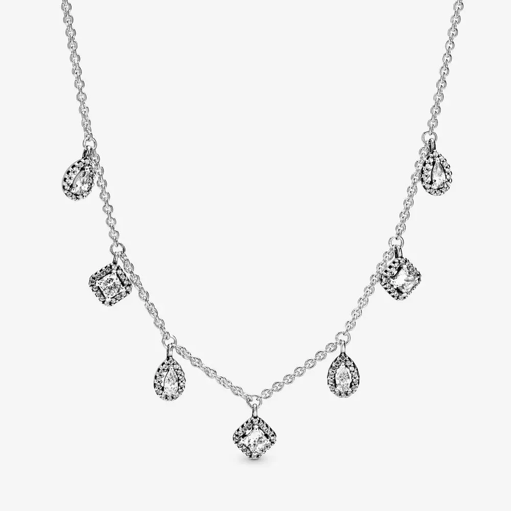 

Genuine 925 Sterling Silver Clear CZ Dangling Geometric Shapes Necklaces for Women Fine Jewelry Statement Necklace Colgantes