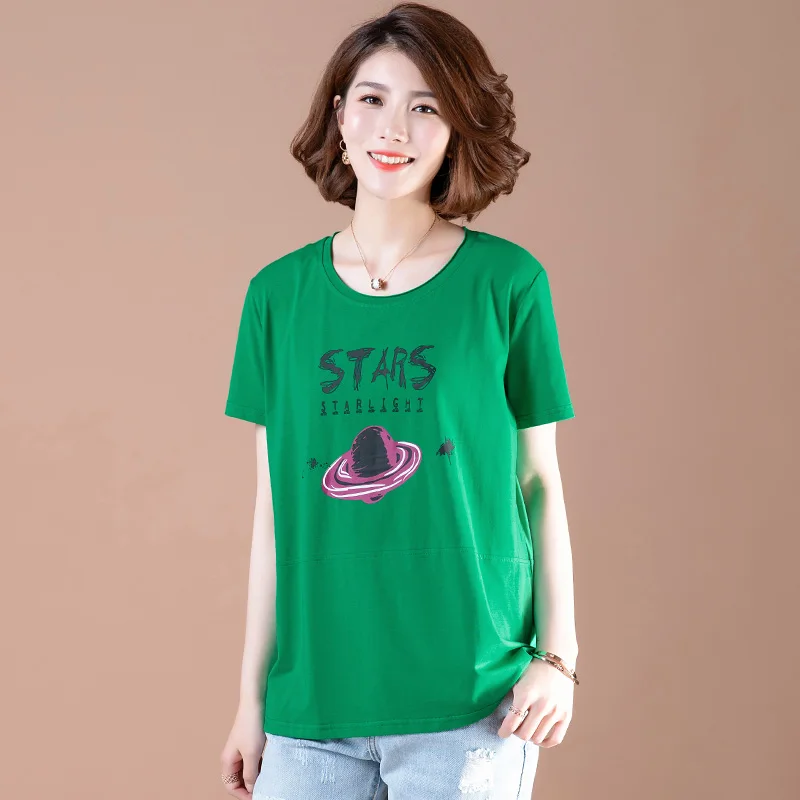 Добавить жира размера плюс хлопковая Футболка женская подвеска Xia хлопок