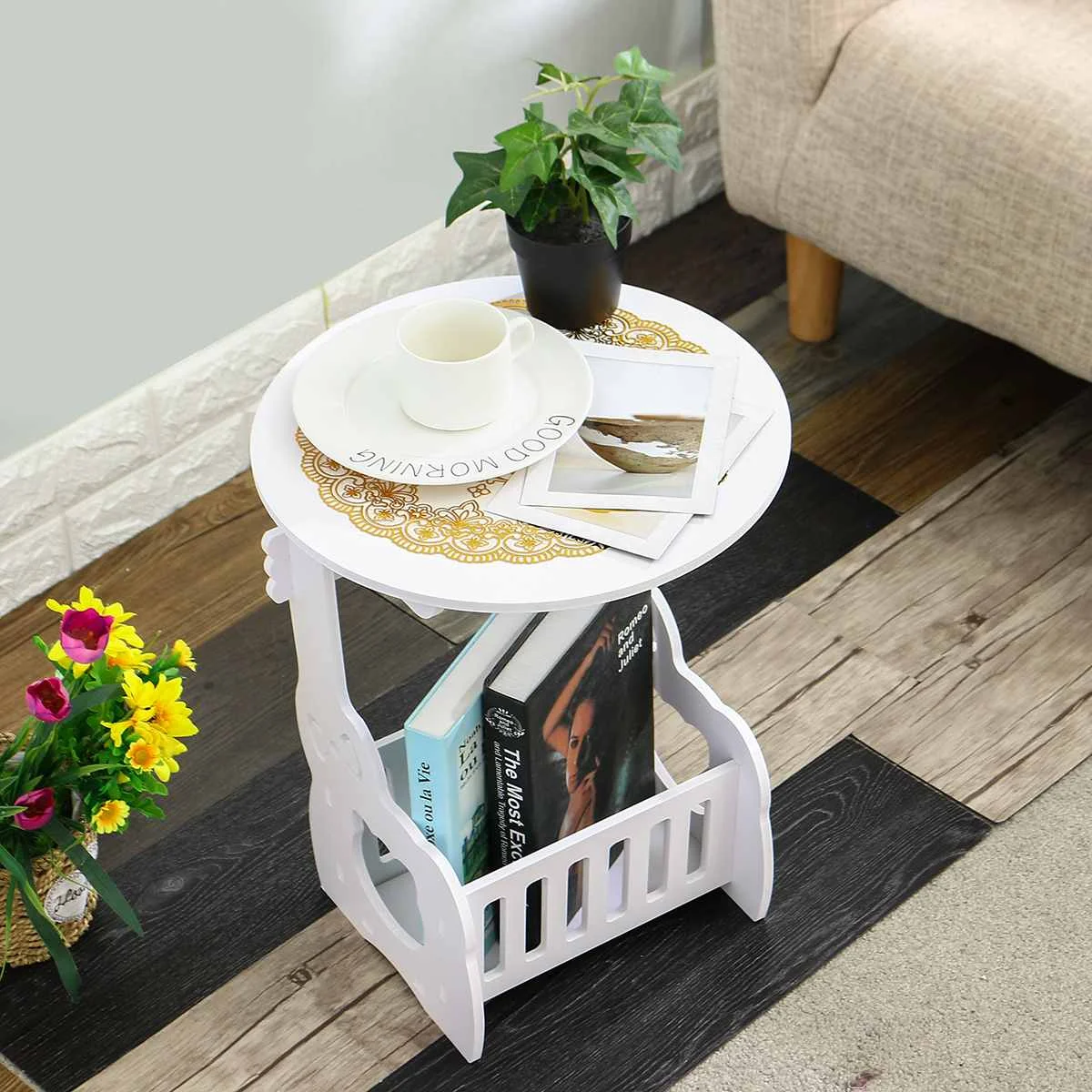 Маленький круглый журнальный столик поднос для закусок и сервиса чая