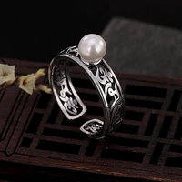 s925 sterling silver inlay six words zhenyan pearl hollowed out opening personality all matching female ring