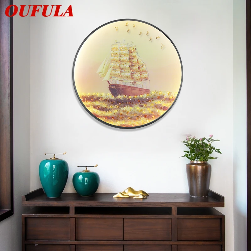 

OUFULA Wall Light Modern Boat Fish Figure LED Sconces Round Lamp Creative For Home Bedroom
