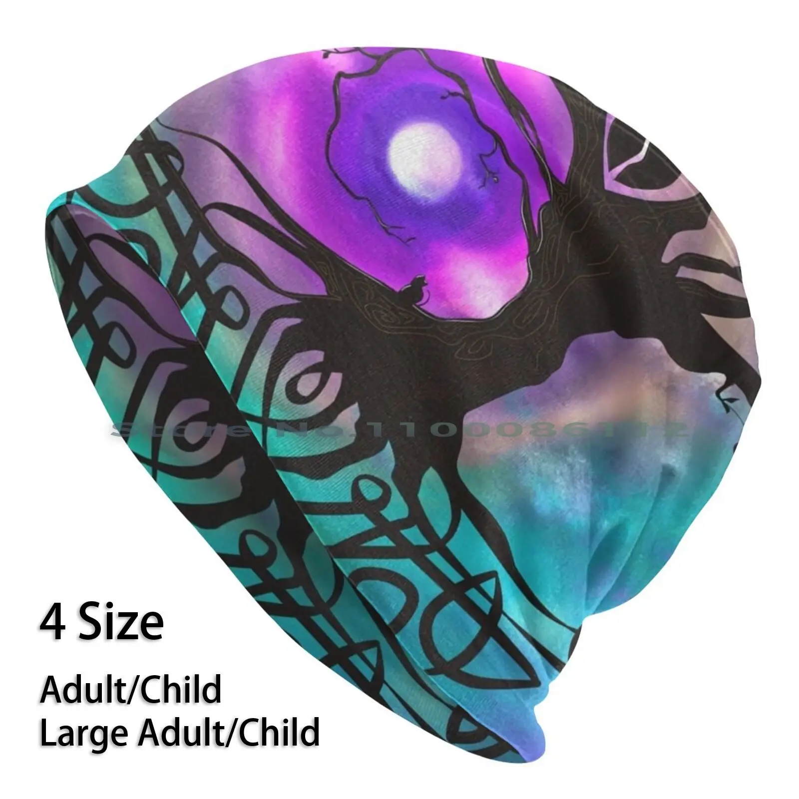 

Tree Of Life Beanies Knit Hat Tree Of Life Pagan Esoteric Symbol Circle Nature Moon Owl Cat Sunset Night Brimless Knitted Hat