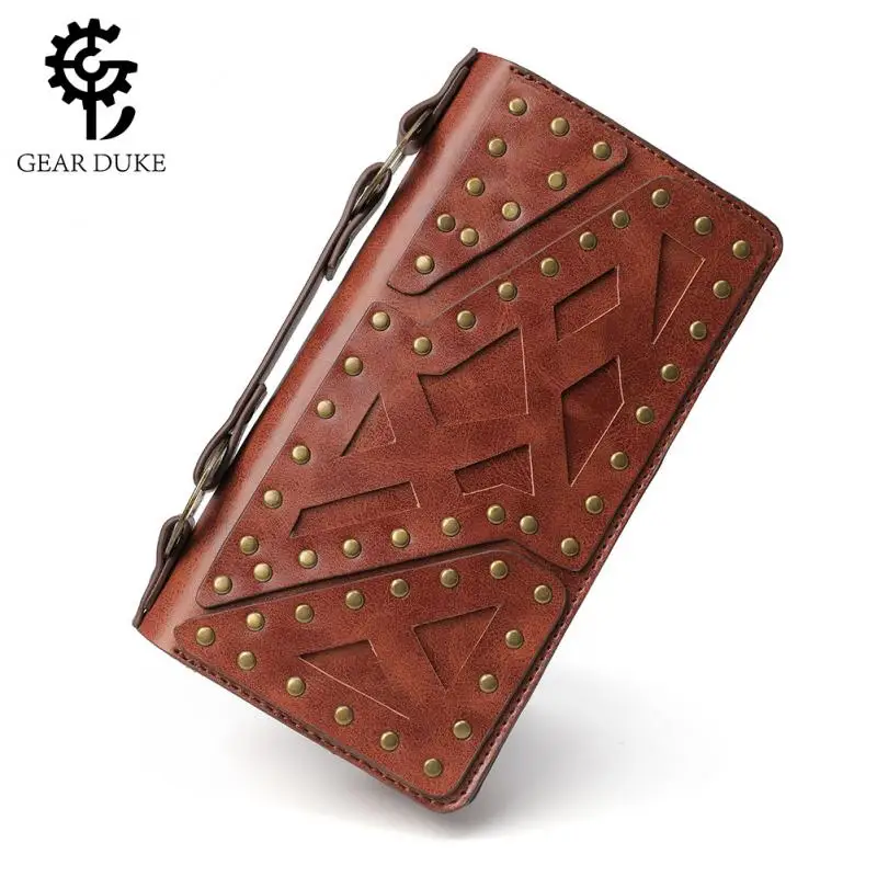 Streampunk Gearduke Moneybag женский с заклепками украшенный металлической пряжкой двухслойный Длинный кошелек средневековый ретро из искусственной кожи Панк ручной кошелек