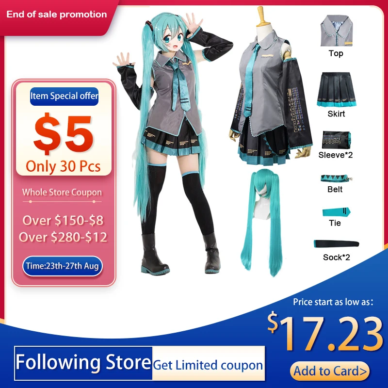 Vocaloid Miku Косплей Парик Костюм японское платье миди для начинающих будущего Мику
