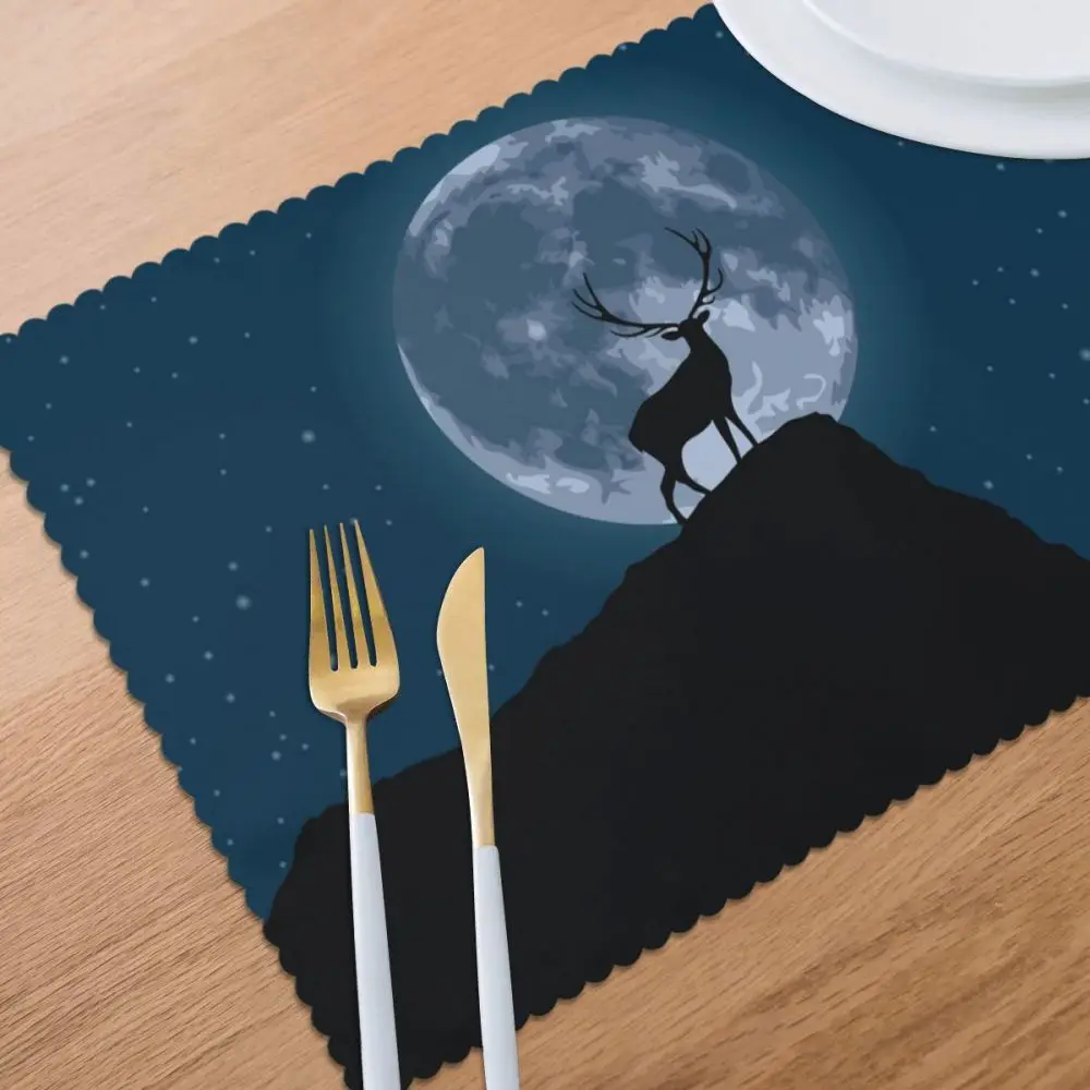 6 шт. коврики олень с полной луной тканевые для стола столовая посуда кухонный