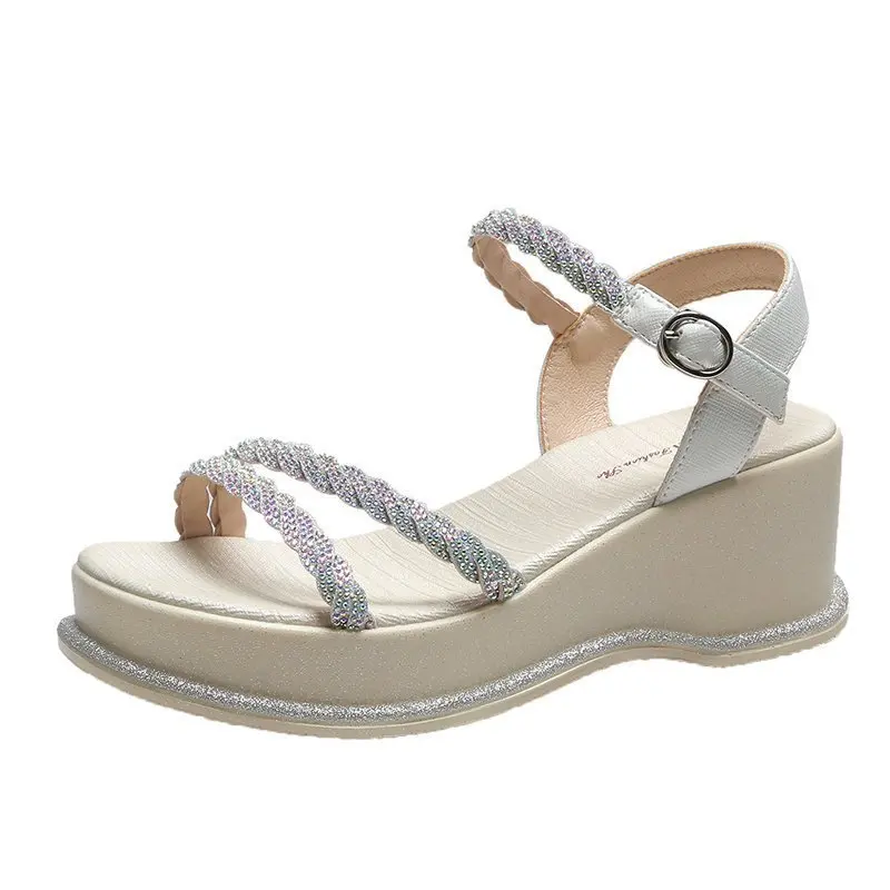 

Comfort Shoes for Women Open Toe 2021 Sandals Suit Female Beige Clogs Wedge Summer Heels Buckle Med Peep Low New Fashion Black R