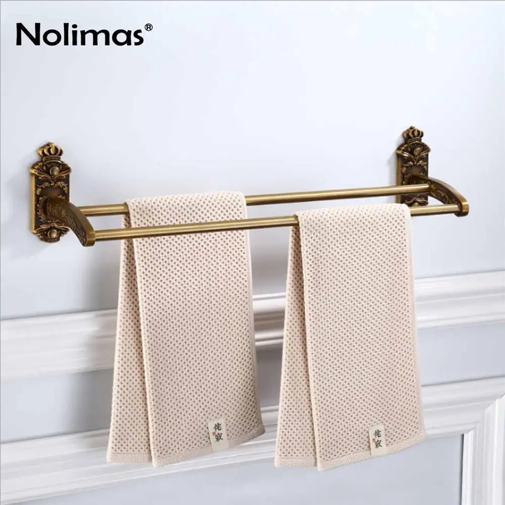 Double Towel Bar Античный матовый резной набор для ванной комнаты, алюминиевый держатель для полотенец, мыльница, держатель для бумаги, держатель для туалетной щетки, набор аксессуаров - Цвет: Double Towel Bar