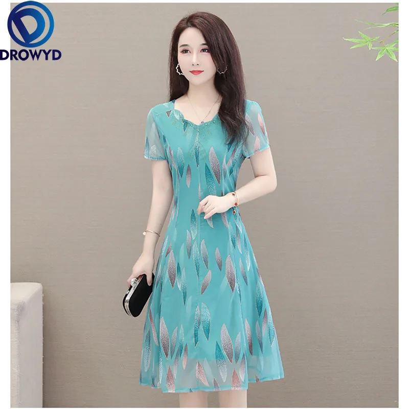 

Fashion Green V-neck Short-sleeve Midi Dress 2021 Summer Women Loose Casual Print Beach Sundress Party Vintage Dresses Vestidos