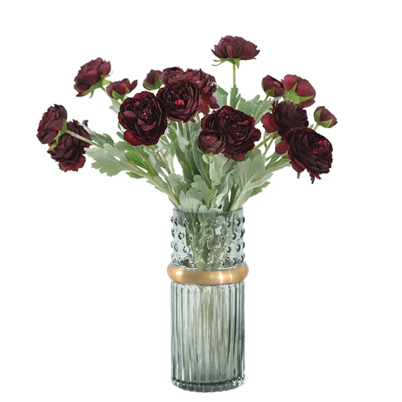 

52cm Simulation Romantic Flocking Peony Flower DIY Artificial Rose Family Hotel Flower Arrangement Wedding Decoration Cheap