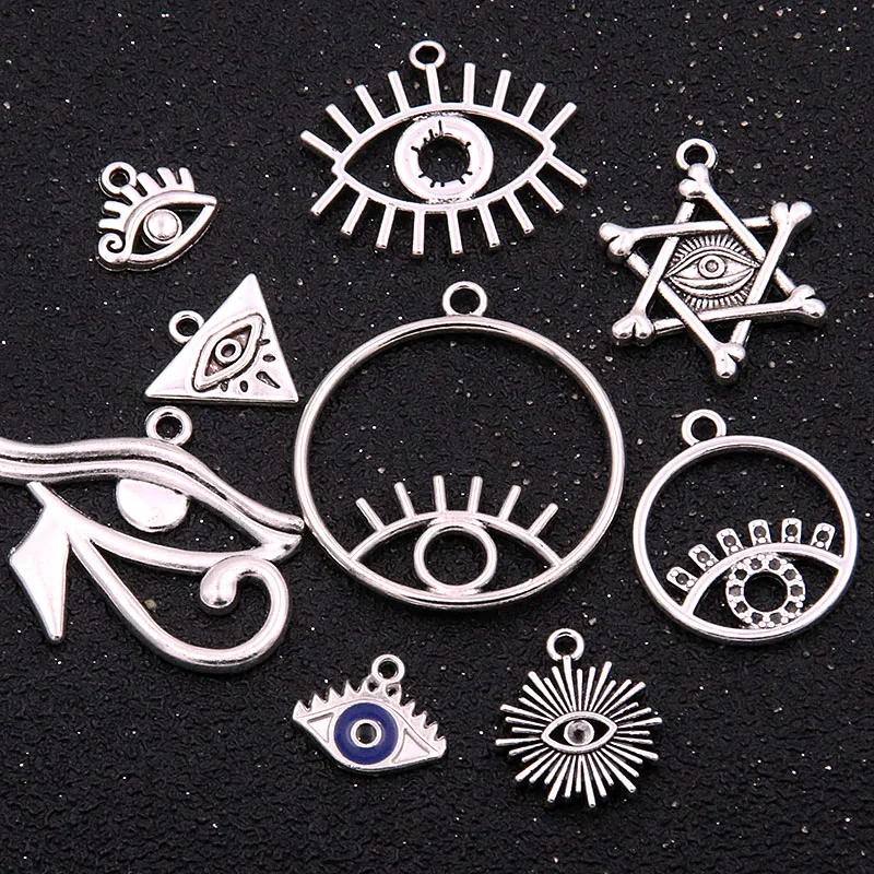 

10Pcs 9 Styles Charms Round Mix Sizes Triangle Star Eyes Metal Zinc Alloy For DIY Jewelry Natural Pendant Handmade Craft