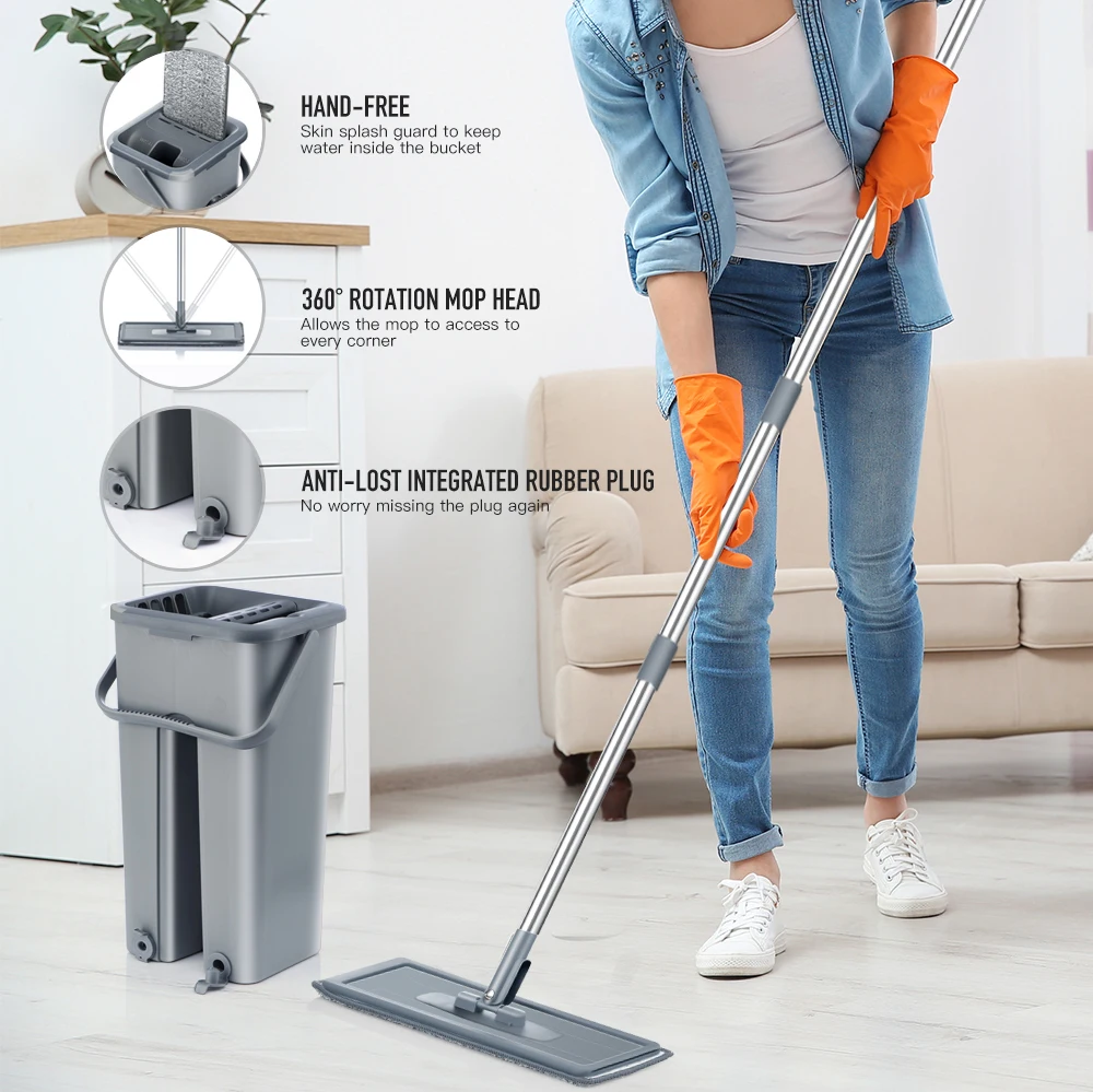 Magic Mop Household Hand Free Spin Automatic Floor Wooden Home Kitchen Cleaning Microfiber Pads With Bucket | Дом и сад