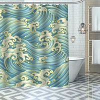 custom sea wave shower curtains waterproof fabric cloth bathroom decoration supply washable bath room curtain