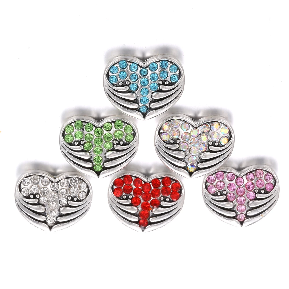 10 шт./лот Новинка 12 мм застежка ювелирные браслеты Love Heart Rhienstone металлические