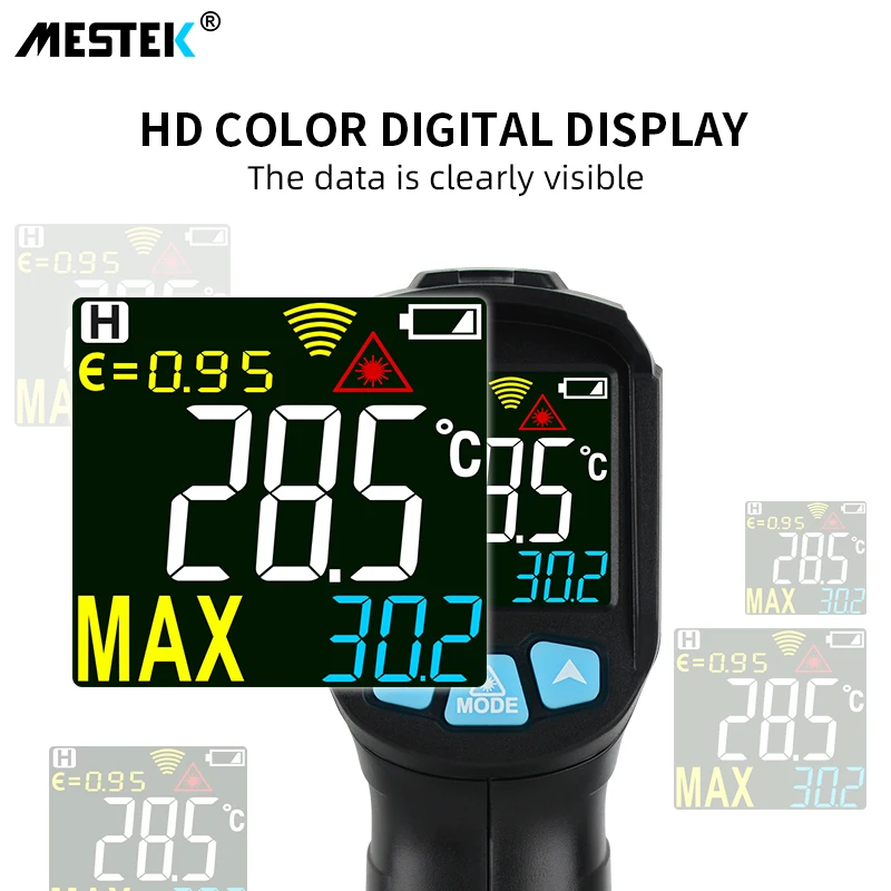 Digital Infrared Thermometer Laser Temperature Meter Non-Contact Pyrometer Imager Hygrometer IR Termometro Color LCD Light Alarm |